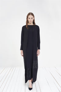 STORE WF Two Piece Dress with Sequin Gridwork Modest Two Piece Maxi Dress with Sequin Details