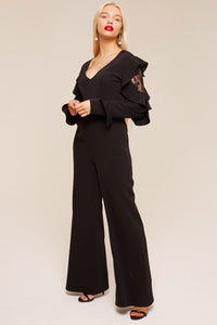 Unique21 Ruffle Sleeve Jumpsuit Modest Long Sleeves Black Jumpsuit with Frills and Lace on Sleeves