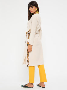 STORE WF Wrap Tunic with Floral Tie Modest Long Top with Sleeves and Overlap Front Tie in Beige