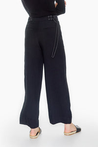 r y e Contrast Stitch Trousers Modest High Waist Culottes Black Loose Pants