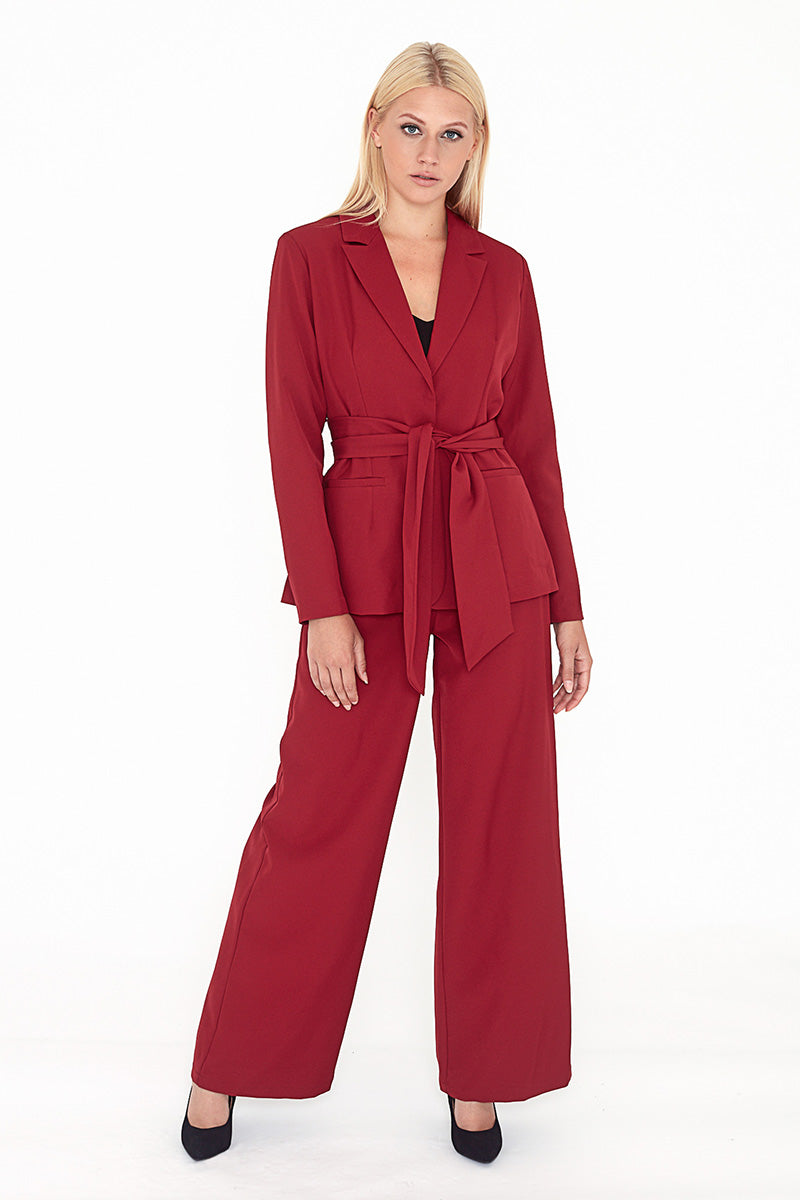 Unique21 Wrap Blazer With Self Tie Belt Modest Formal Red Blazer with Front Pockets and Matching Sash