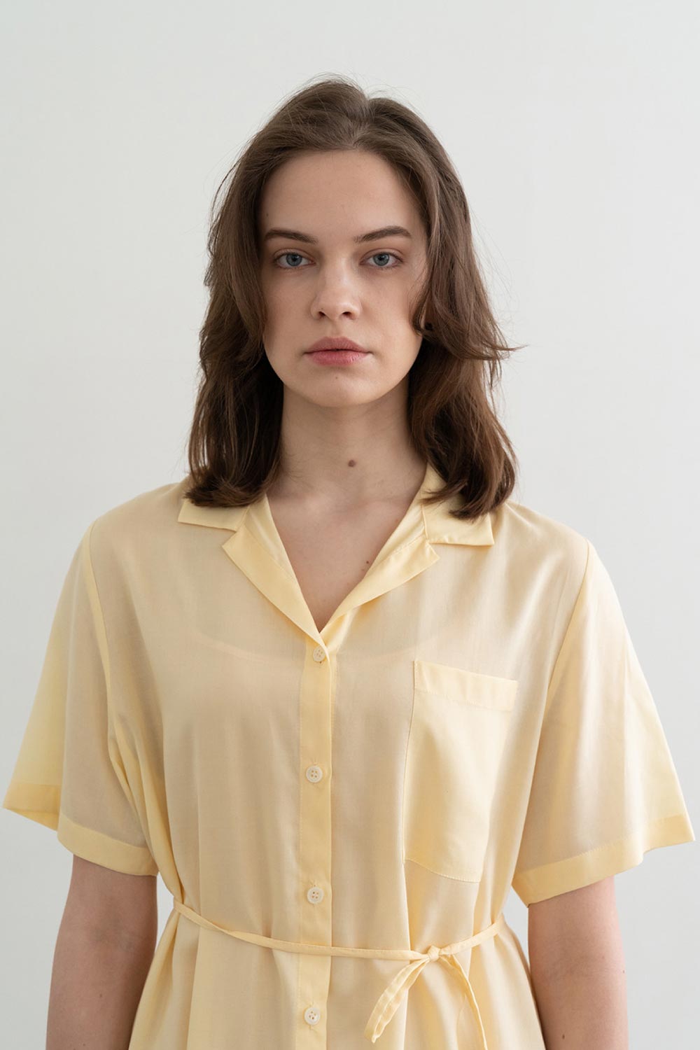 Sheer String Shirt Dress Yellow
