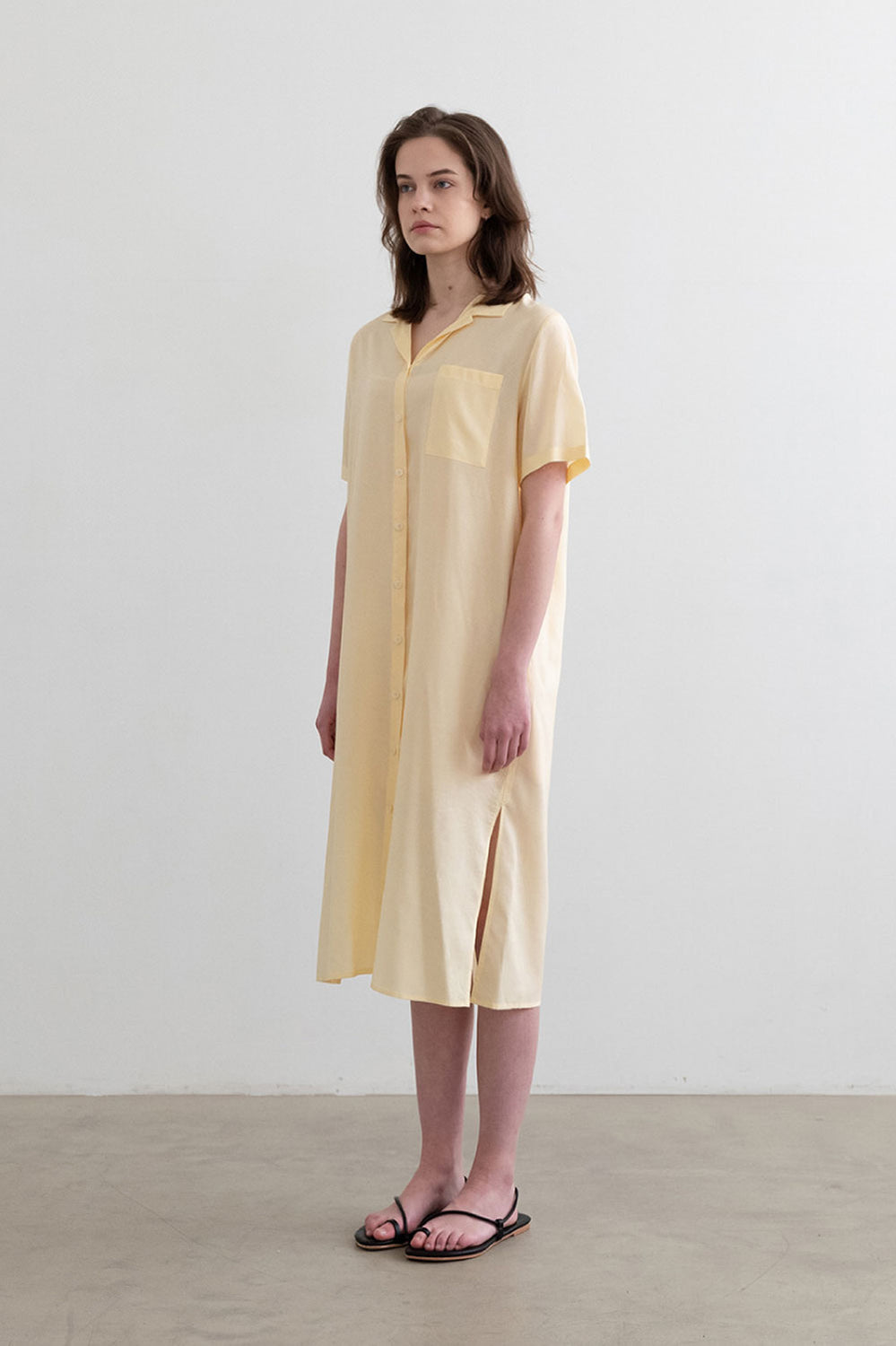 Modest Sheer String Shirt Dress Yellow by NOTA | INNERMOD