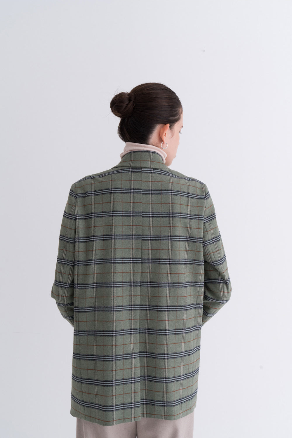 NOTA Vintage Check Daily Jacket Green Modest Loose Women Green & Black Checkered Blazer with Front Buttons and Pockets