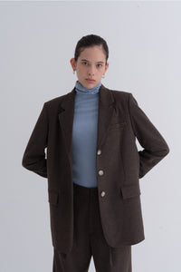 NOTA Natural Mannish Basic Wool Jacket Brown Modest Long-Sleeved Relaxed Fit Women's Outerwear With Front Pockets, Lapel Collar