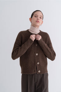 NOTA Yak Soft Cardigan Sky Brown Modest Long-Sleeve Women Loose Knitwear, Front Buttons, Round Neckline in Wool and Yak