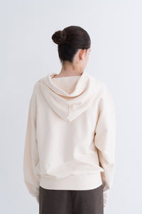 NOTA Signal String Hood Ivory Modest Loose-Fitting Ladies Sweater With Long Sleeves, Front Pockets, Drawstring Hoodie 100% Cotton