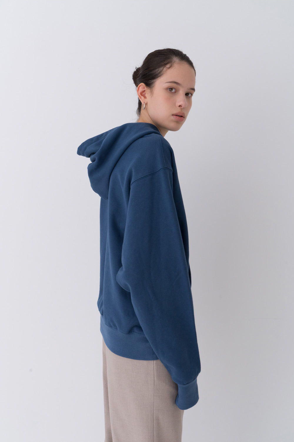 NOTA Signal String Hood Blue Modest Long-Sleeve Women's Sweater with Front Pockets, Hoodie, Loose Fit 100% Cotton