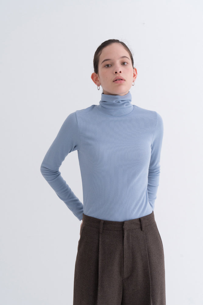 NOTA Simple Golgi Turtleneck Skyblue Modest Basic Polo Neck Women Top Long Sleeves