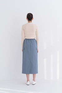 NOTA Twin Pocket String Skirt Sky Blue Modest Midi Skirt With Adjustable Drawstring Waistband and Two Pockets With Flaps in Cotton and Nylon