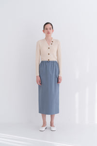 NOTA Twin Pocket String Skirt Sky Blue Modest Midi Skirt With Adjustable Drawstring Waistband and Two Pockets With Flaps in Cotton and Nylon