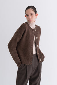 NOTA Yak Soft Cardigan Sky Brown Modest Long-Sleeved Women's Jacket Relaxed Fit, Front Buttons, Round Neckline