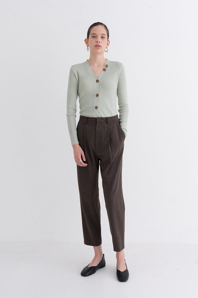 NOTA Comfy Pintuck Wool Pants Brown Modest Long Women's Trousers with Pockets