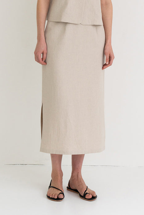 Linen A-line Skirt Beige