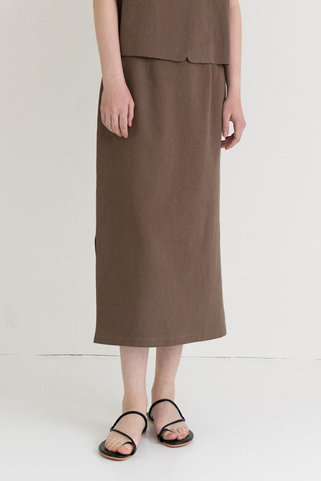 Linen A-line Skirt Brown