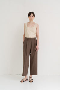 Linen Semi Wide Pants Brown