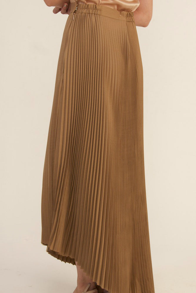 módni Sable Pleated Asymmetrical Skirt Modest Below-The-Knee Maxi Skirt With Elastic Waist Side Zipper