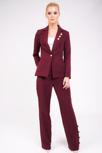 Unique21 Berry Blazer With Gold Button Detail Modest Red Jacket with Single Front Gold Button and Gold Buttons on Lapel and Sleeves with Front Pockets