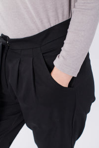 Muzca Tallulah Pants Modest Loose Fitting Long Cropped Black Pants with Side Pockets in 100% Cotton