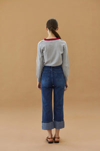 YUPPE Fold Denim Pants in Blue Modest Loose Fitted Jeans with Fold in Cotton